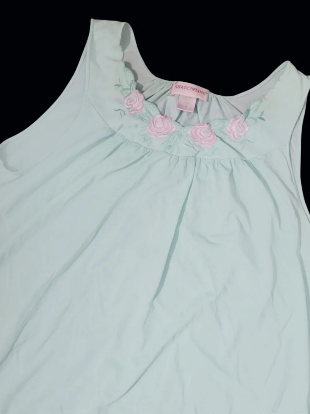 Vintage Shadowline Lightweight Nylon Nightgiwn Pink Rose Embroidery Sz M - Picture 2 of 6